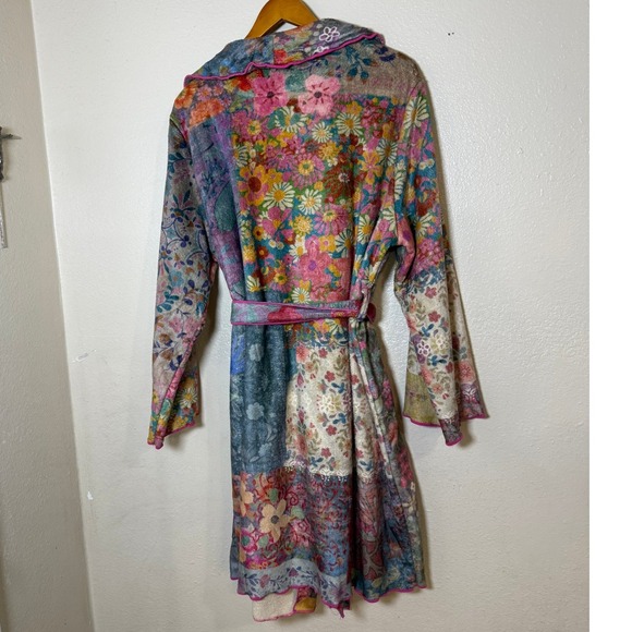 Natural Life Women Robe Med Floral Patchwork Fleece Boho Loungewear Relaxation - Picture 10 of 10